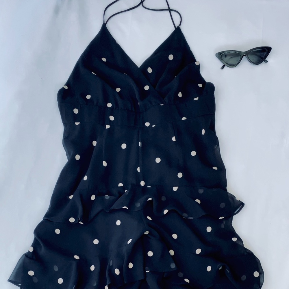 Fame and Partners Black and White Ruffle Jumpsuit